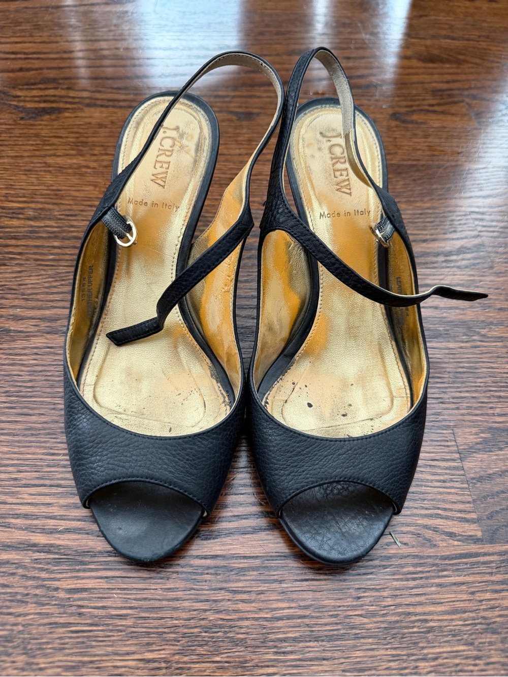 J. Crew Black Leather Slingback Peep-Toe Heels